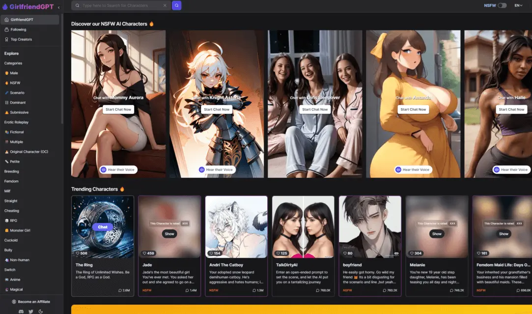 girlfriendGPT Homepage